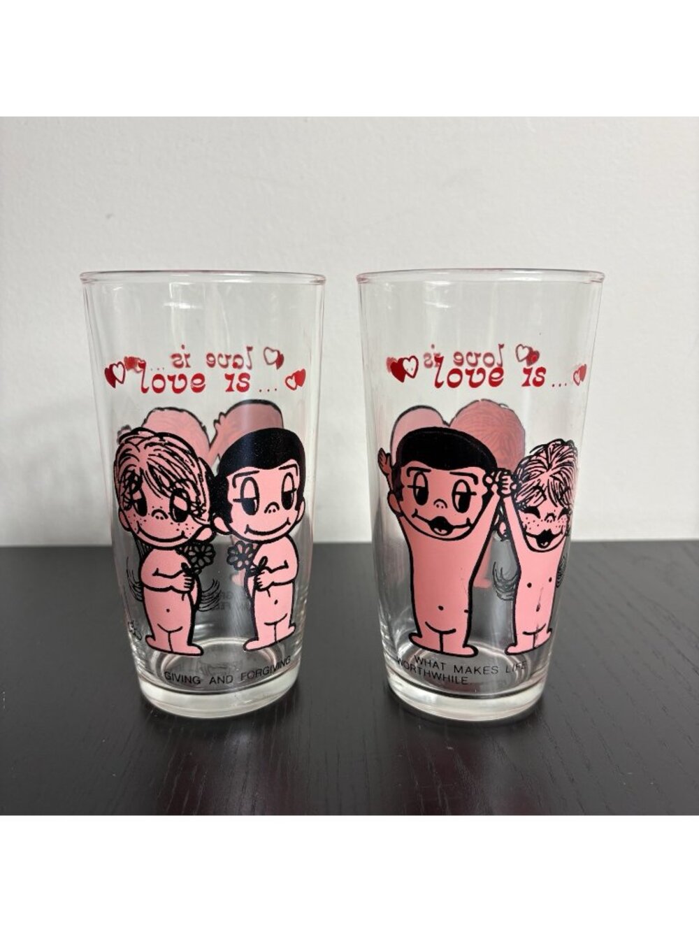 Vintage 1970s LOVE IS... Kim Casali Lot of 2 8oz Tumbler Drinking Glasses